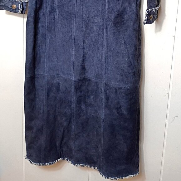 VTG Wilsons Leather Maxima Navy Blue Fringe Trench Coat Womens Medium Y2K 90s - Picture 7 of 7